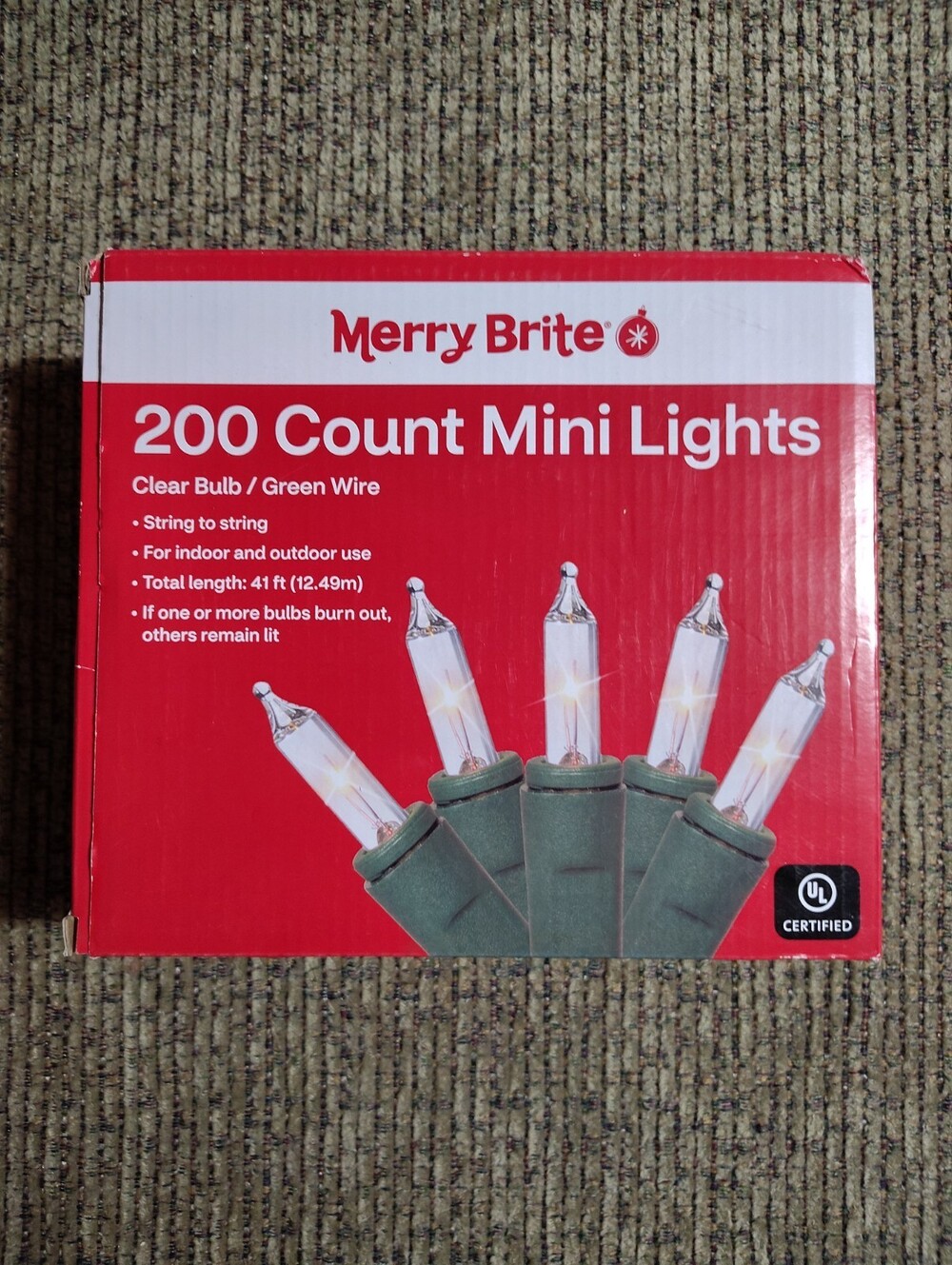 41ft Merry Brite 200 Count Mini Clear Lights on Green Wire Christmas NEW IN BOX